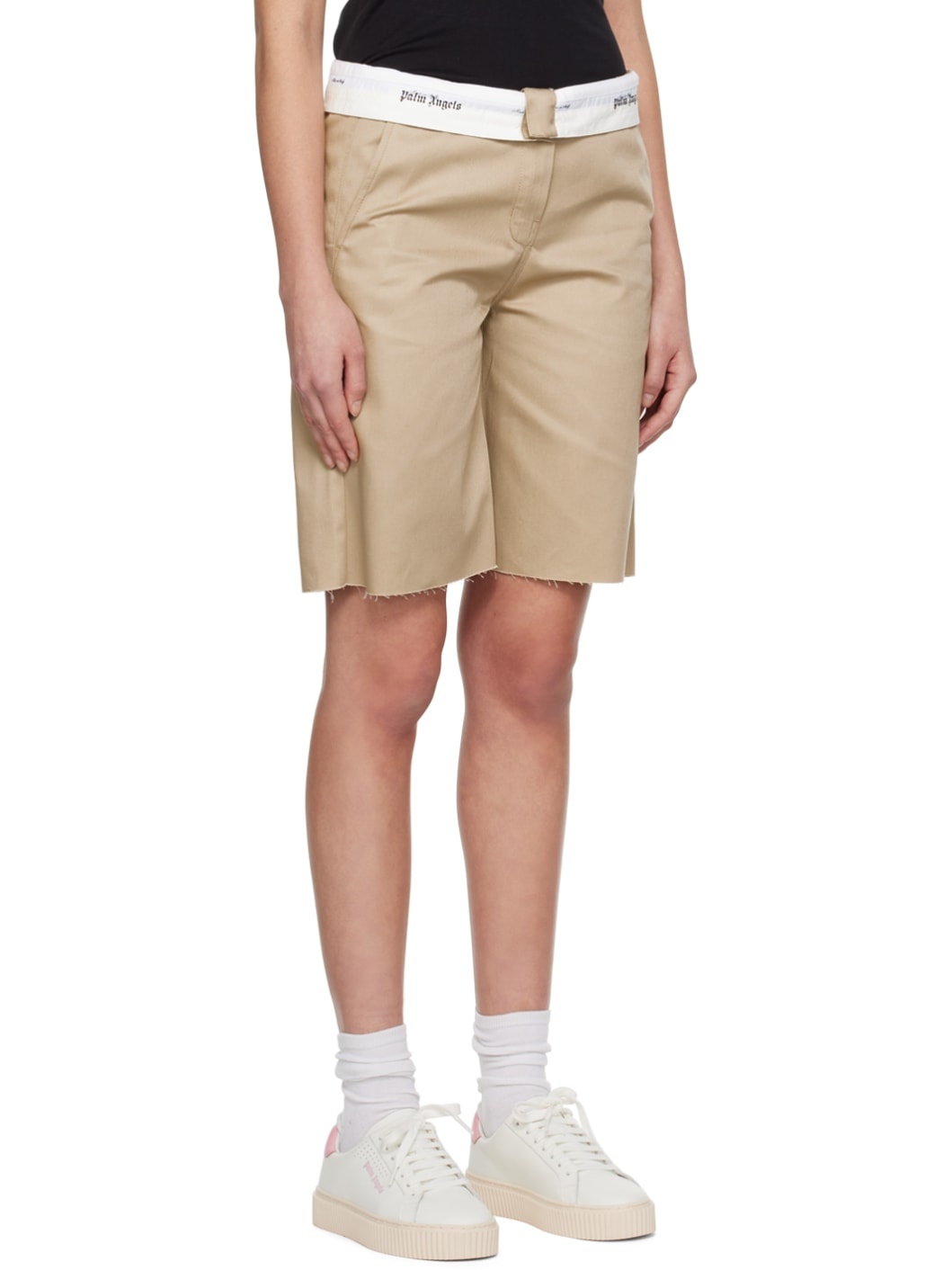 Beige Reverse Waistband Shorts - 2