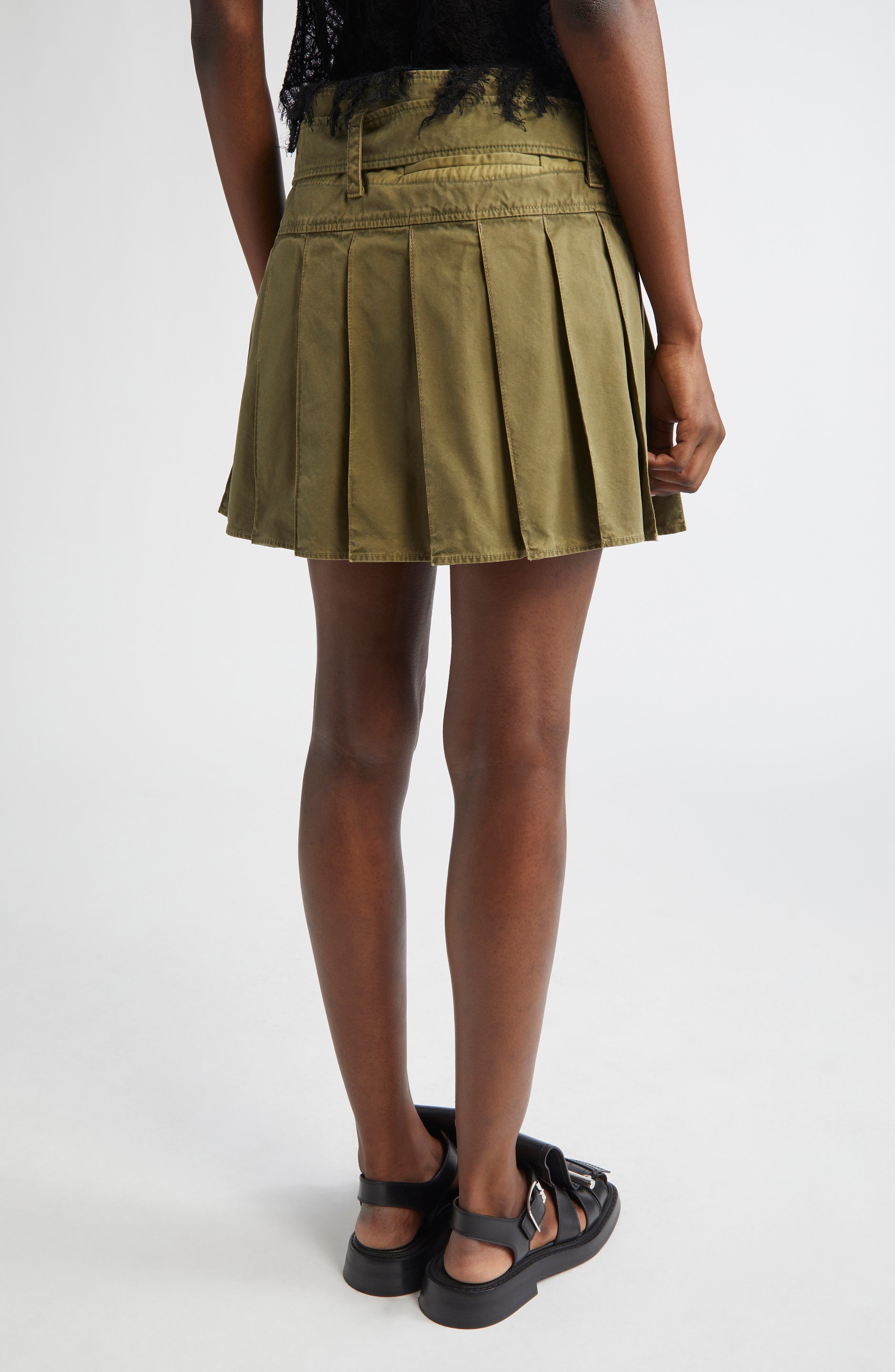 McQueen Pleated Twill Miniskirt in Khaki at Nordstrom - 3