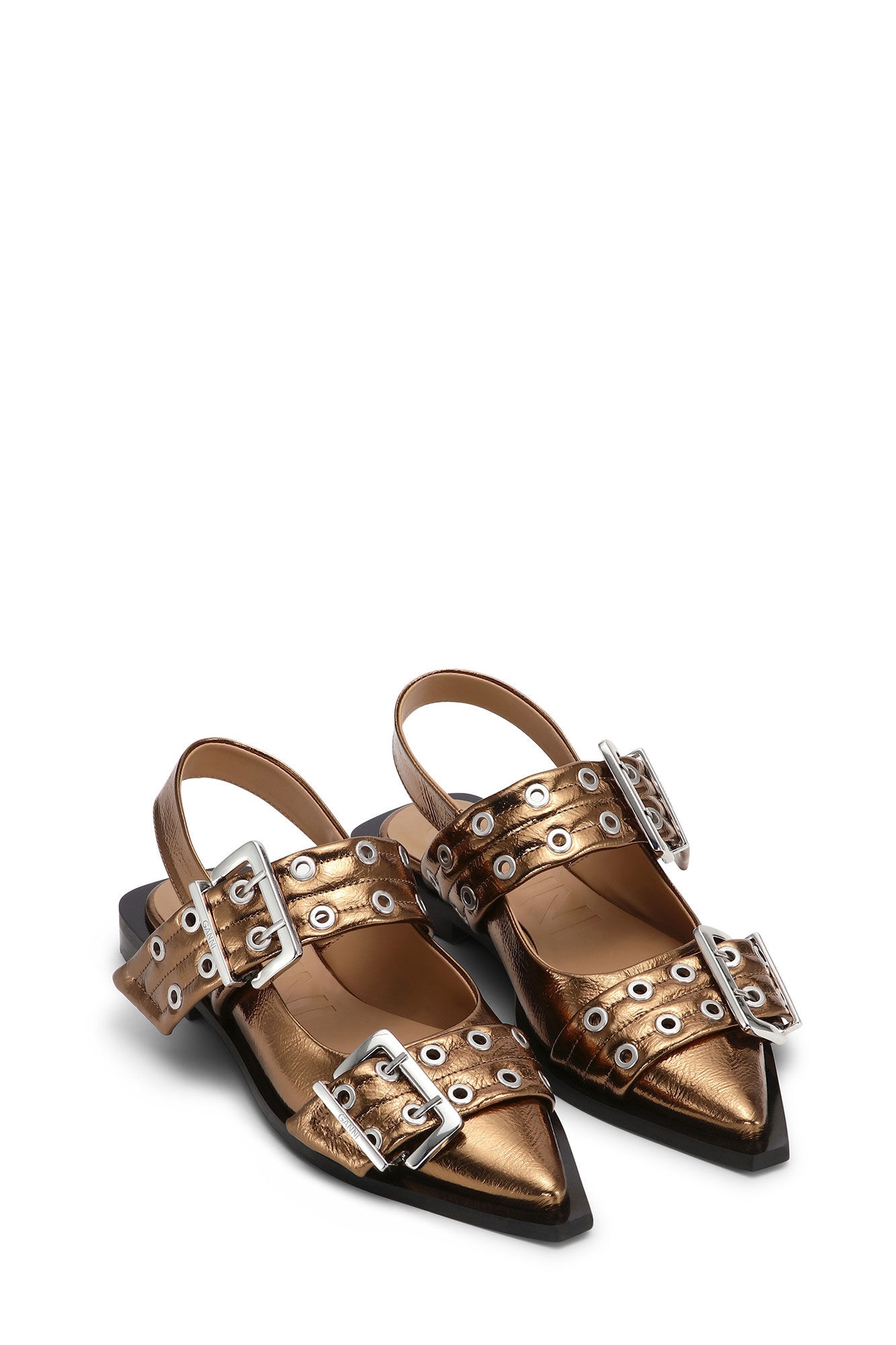 BROWN METALLIC FEMININE BUCKLE BALLERINAS - 2