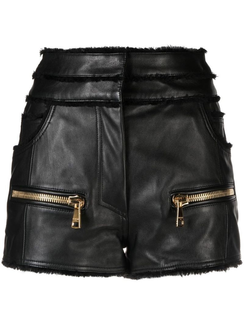 mid-rise leather shorts - 1