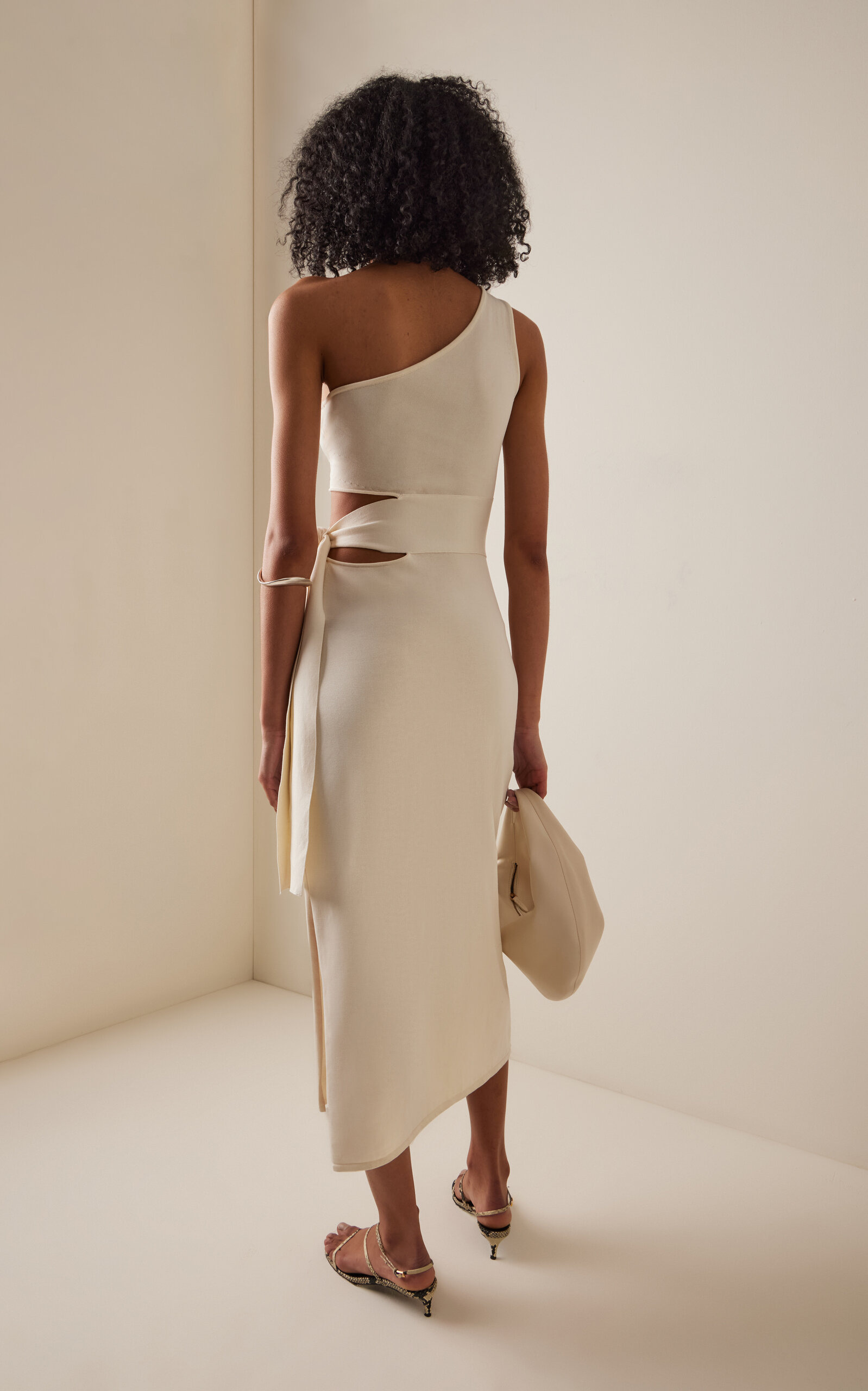 Aurelia Asymmetric Cutout Cotton-Silk Midi Dress ivory - 4
