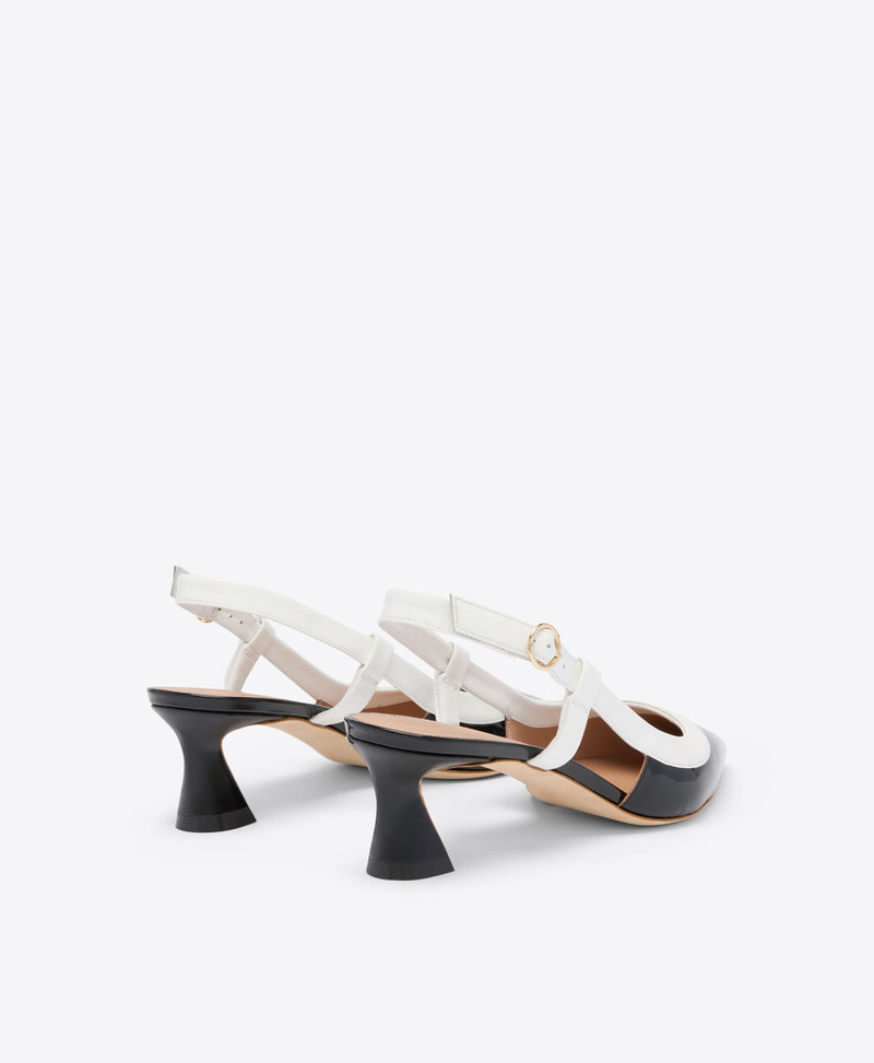 Tate 45 Black & White Patent Kitten Heel Slingbacks 3
