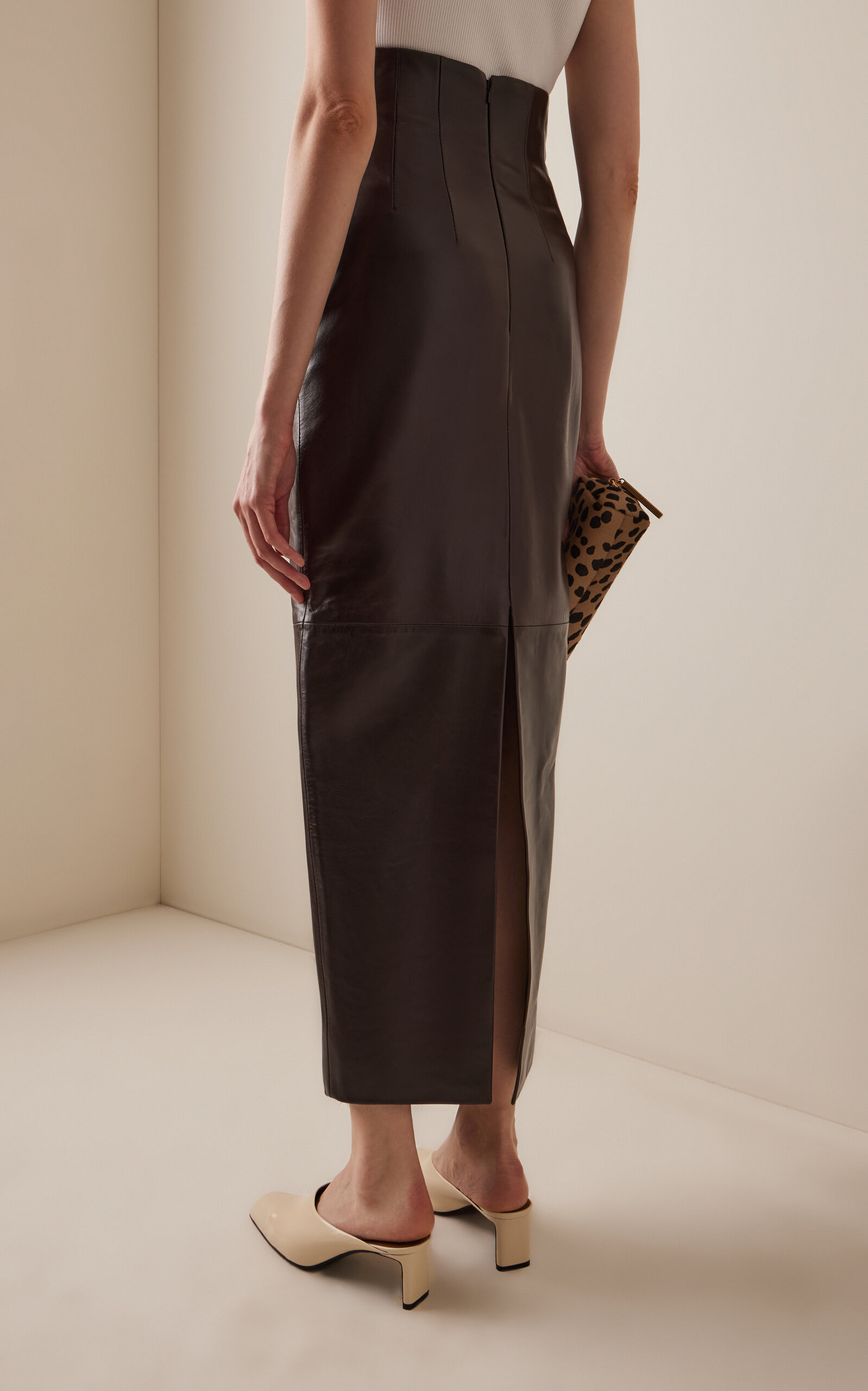 Loxley High-Rise Plonge Leather Maxi Skirt brown - 4