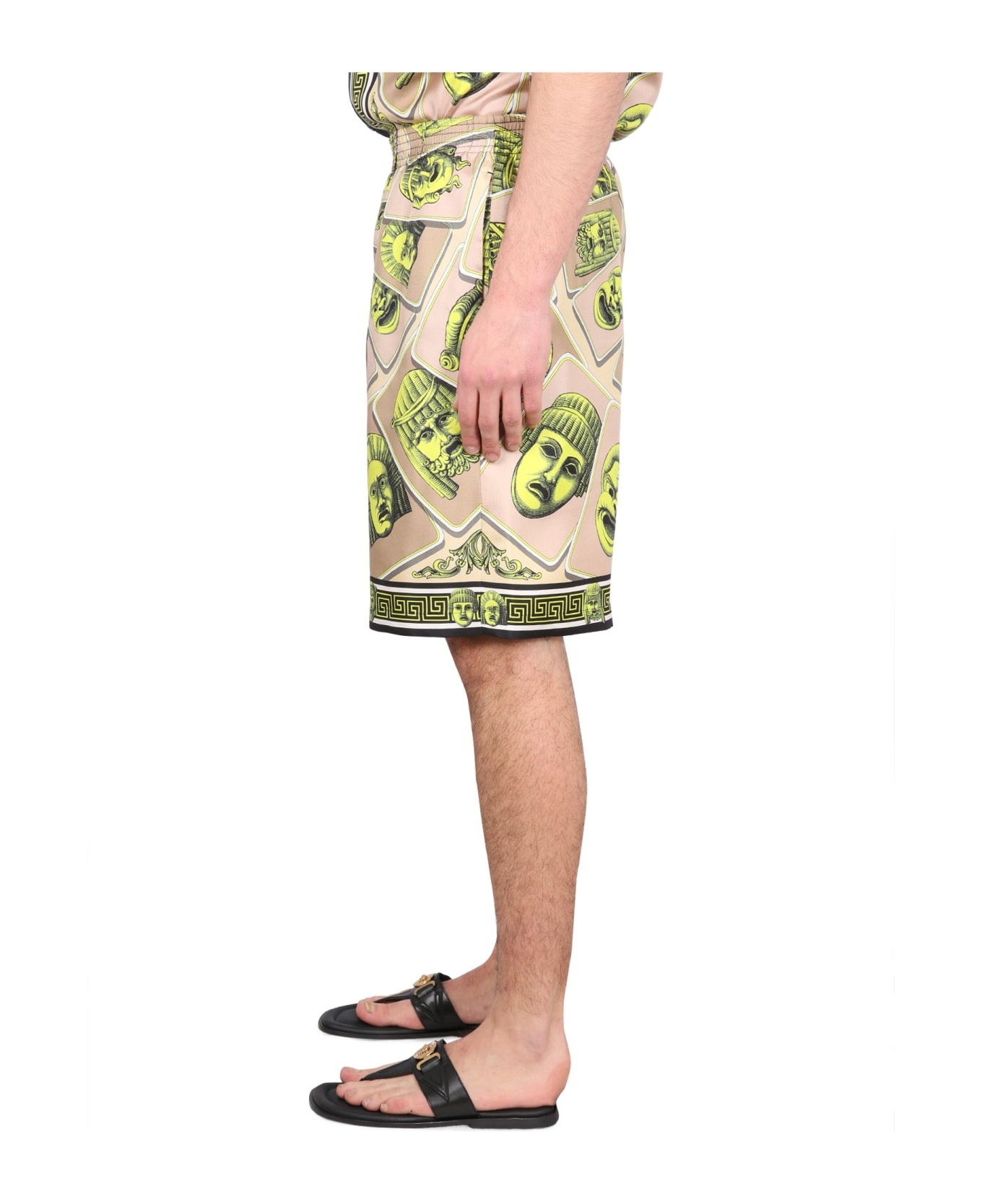Twill Silk Shorts Masks Print Detail - 3