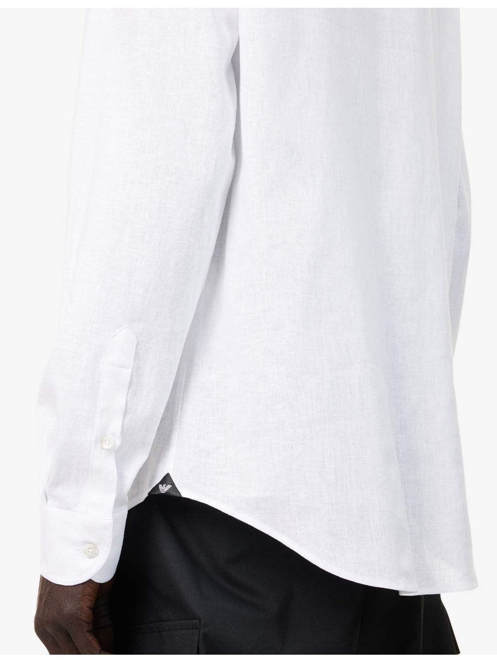 Brand-Embroidery Curved-Hem Linen And Cotton Shirt - 6