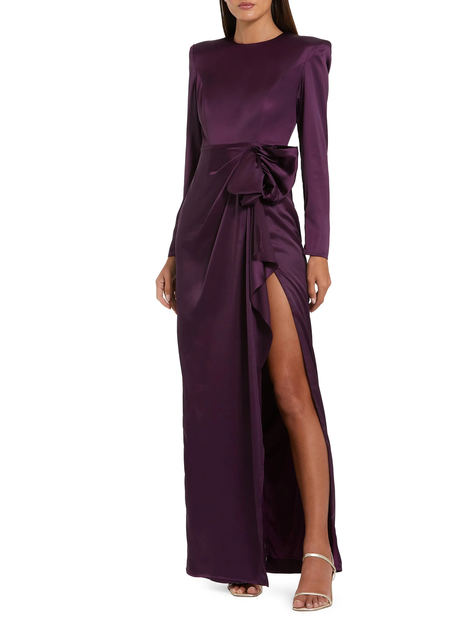 Women's Satin Power Shoulder Gown - Eggplant - 1