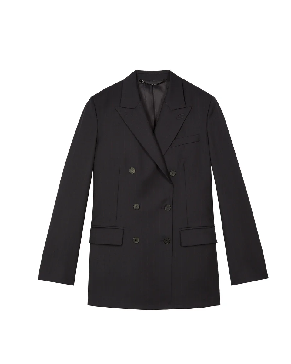 DOUBLE-BREASTED SUIT JACKET IN NAVY STRIPED WOOL - 1