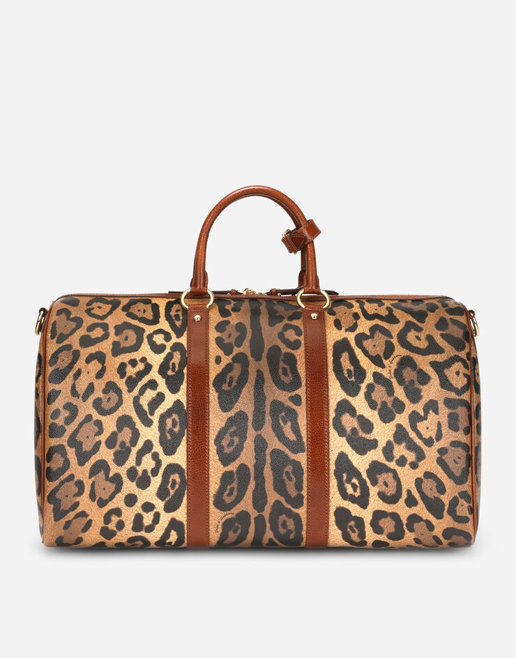 Medium travel bag in leopard-print Crespo with branded plate - 4