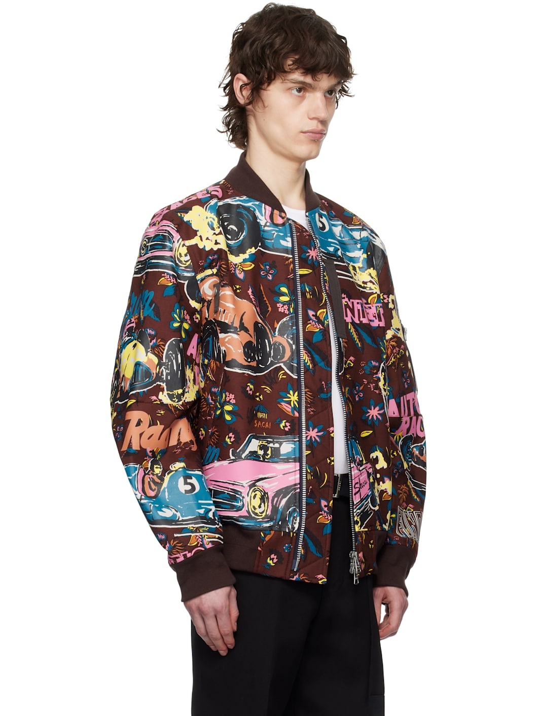 Multicolor Car Race Tropical Print Bomber Jacket - 2