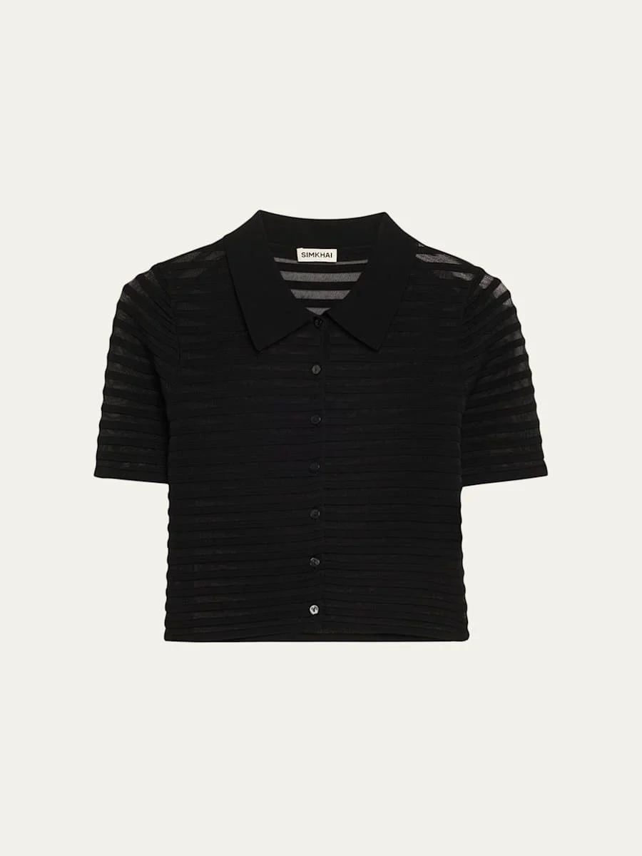 Larken Short-Sleeve Sheer Stripe Cardigan - 1