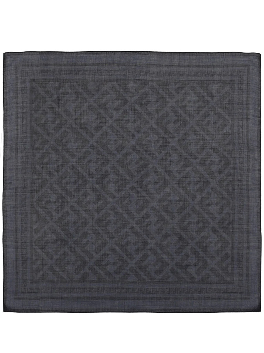Fendi FF Motif Silk-Wool Jacquard Scarf — Blue - 1