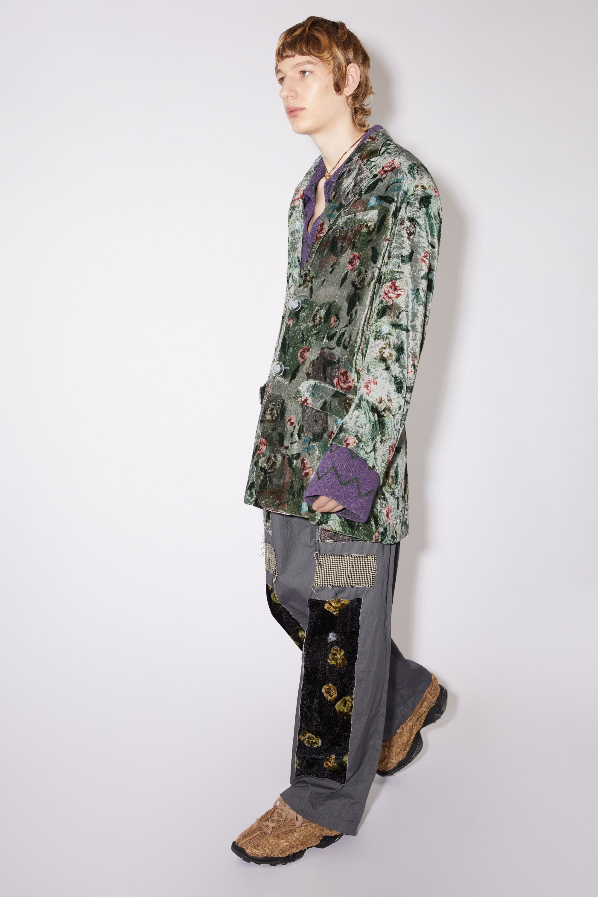 Single-breasted velvet suit jacket - Dusty green - 4