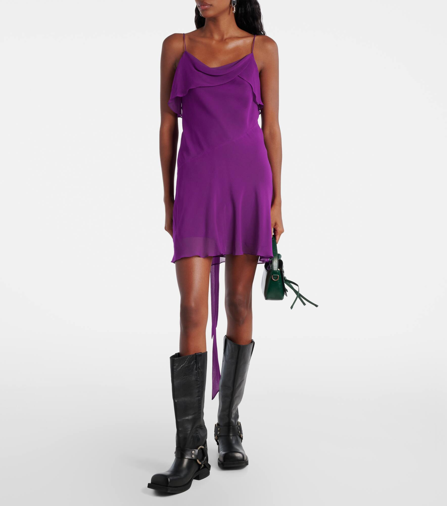 Draped sheer silk georgette minidress - 2
