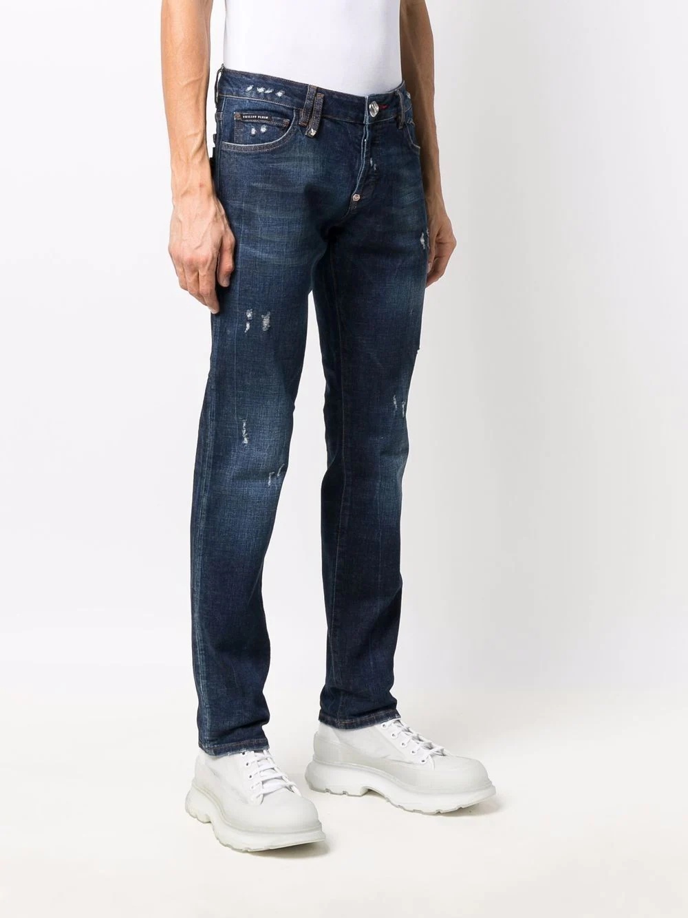 straight-cut distressed jeans - 3