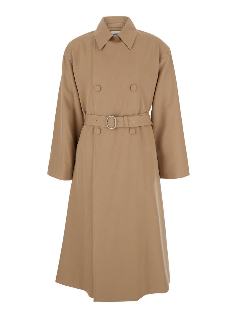 Jil Sander Men Beige Double Breasted Trench With Belt In Wool Man - 1