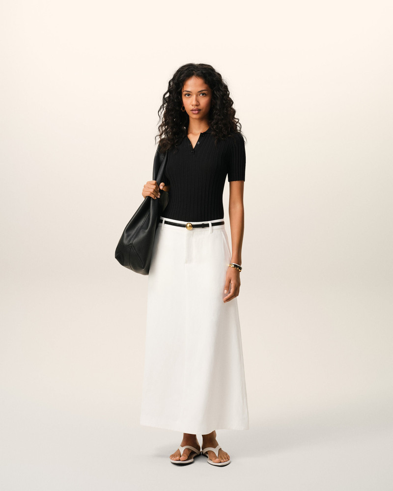 AMI Paris WHITE BLENDED LINEN TAILOR CONSTRUCTION LONG TRAPEZE SKIRT outlook