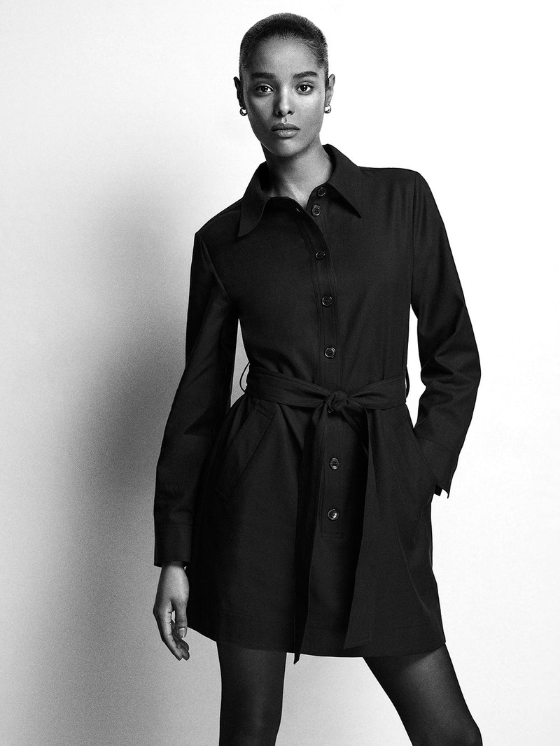 FRAME Belted Trench Long Sleeve Dress in Black outlook