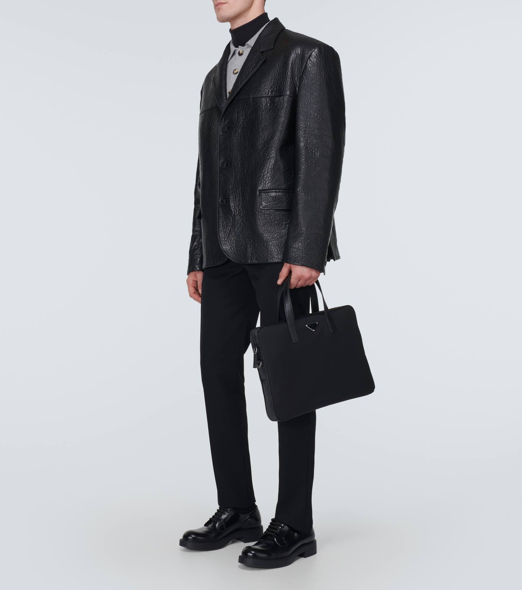 Re-Nylon leather-trimmed briefcase - 8