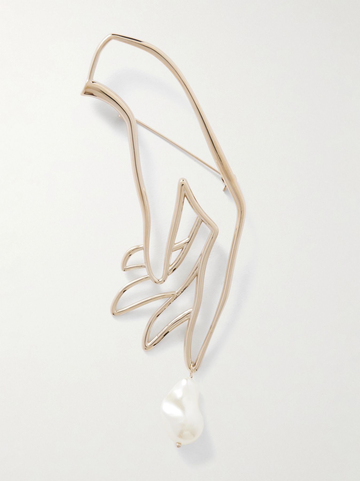 Hand gold-tone pearl brooch Gold - 1
