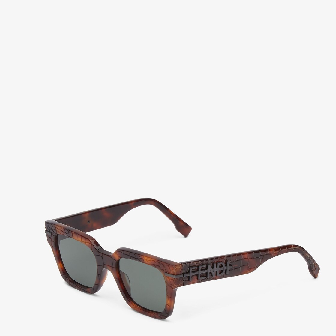 Rectangular Fendigraphy glasses in dark Havana acetate with crocodile effect print. Wide temples wit - 2