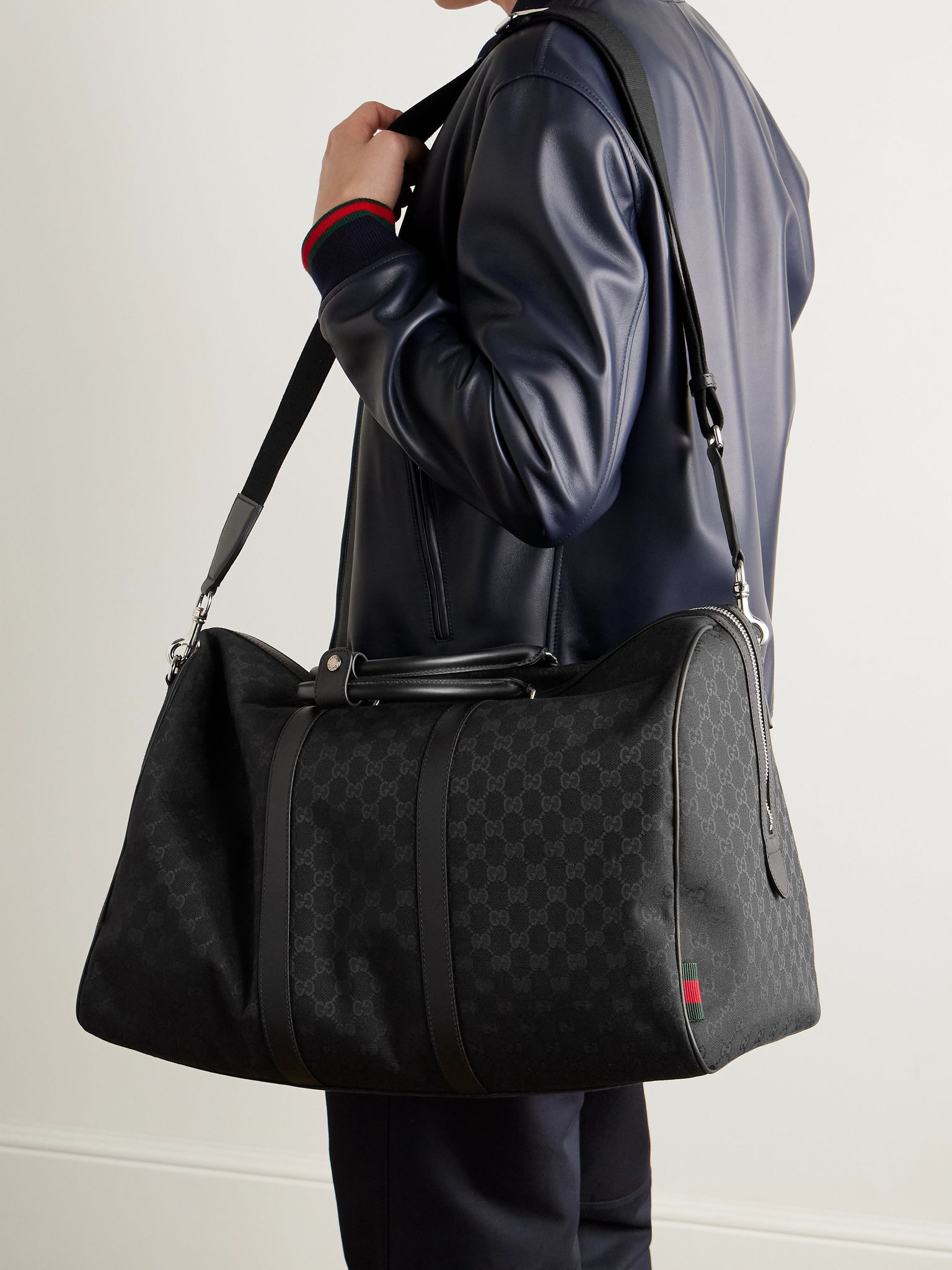 Neo Leather-Trimmed Monogrammed Canvas Duffle Bag Black - 6