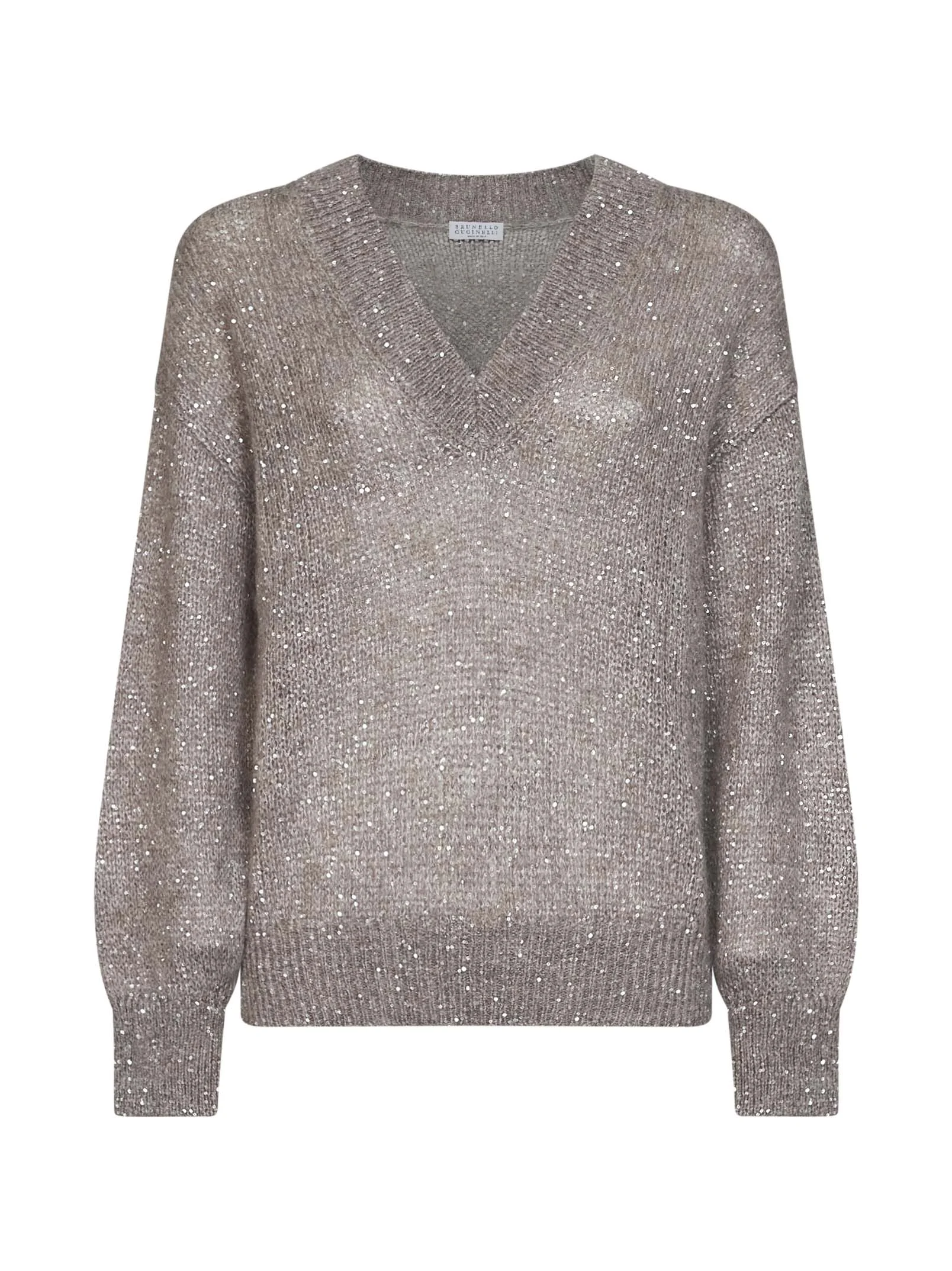 Dove grey Dazzling half-Engligh rib sticth cotton knit sweater - 1