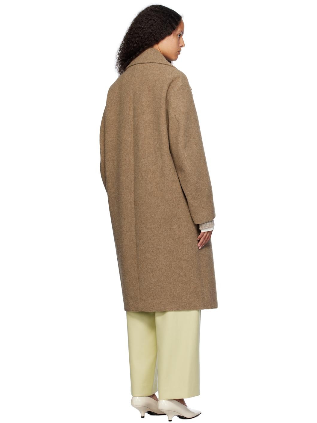 Brown Sponge Wool Melton Double-Breasted Coat - 3