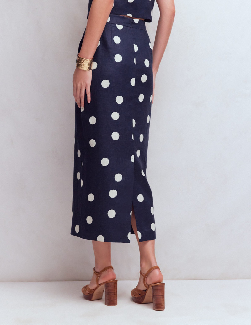 Longline Column Skirt-French Navy, Ivory Spot 4