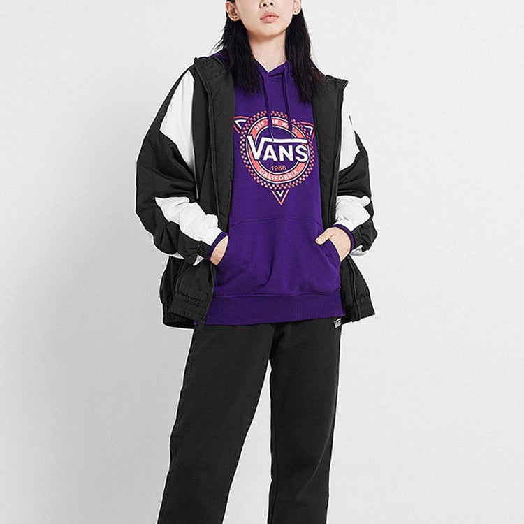 Vans Contrast Color Stitching hooded track Jacket Couple Style Black VN0A48CJBLK - 3