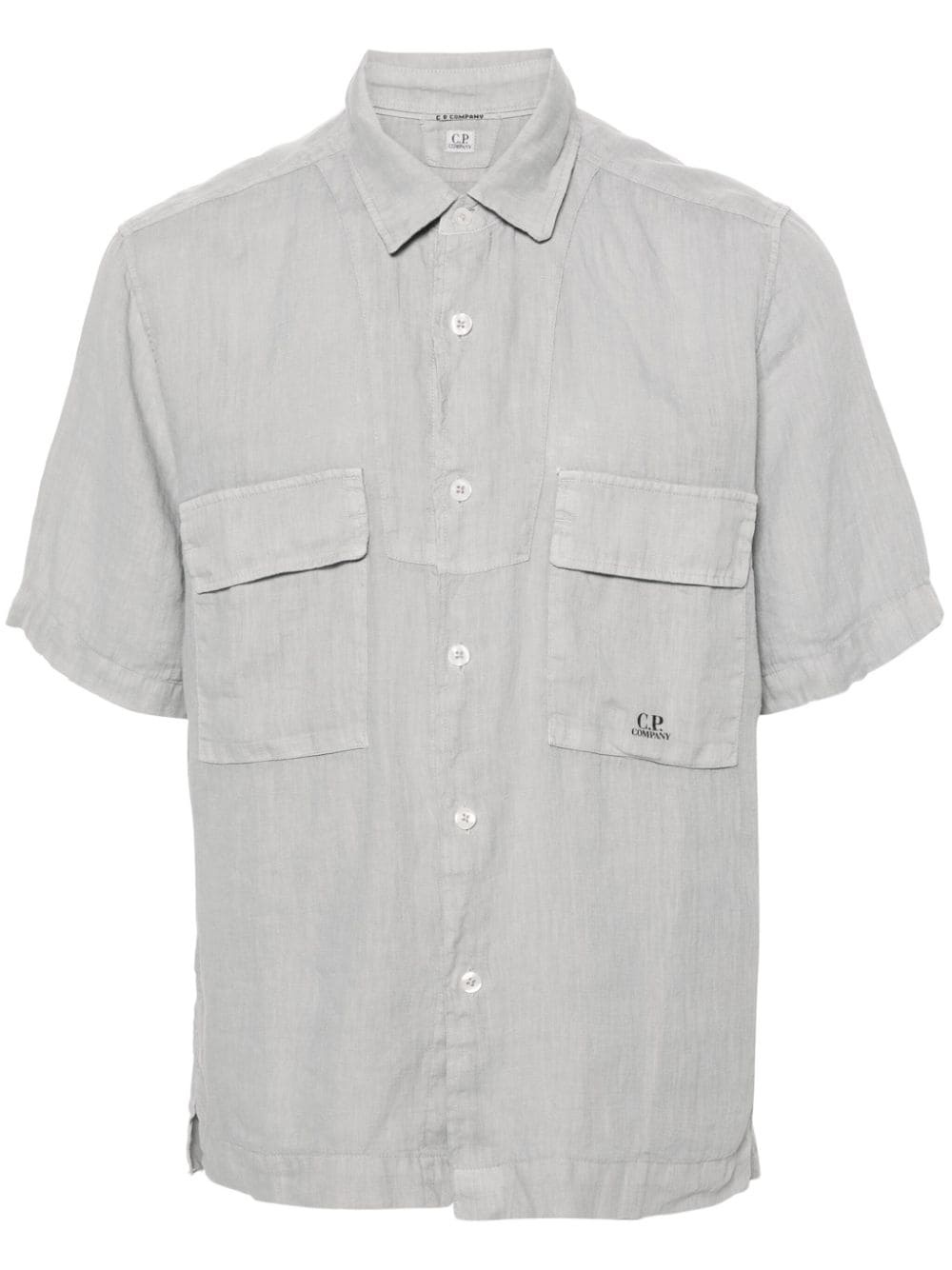 logo-print linen shirt - 1