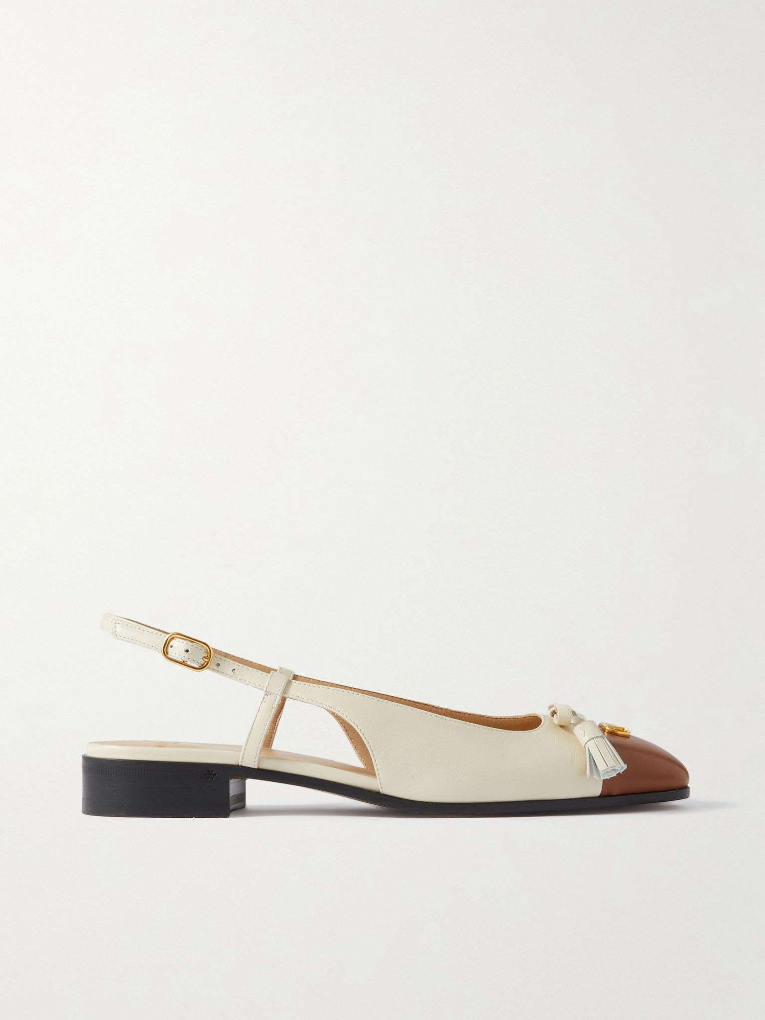 Logo-embellished tasseled leather slingback ballet flats Off-white - 1