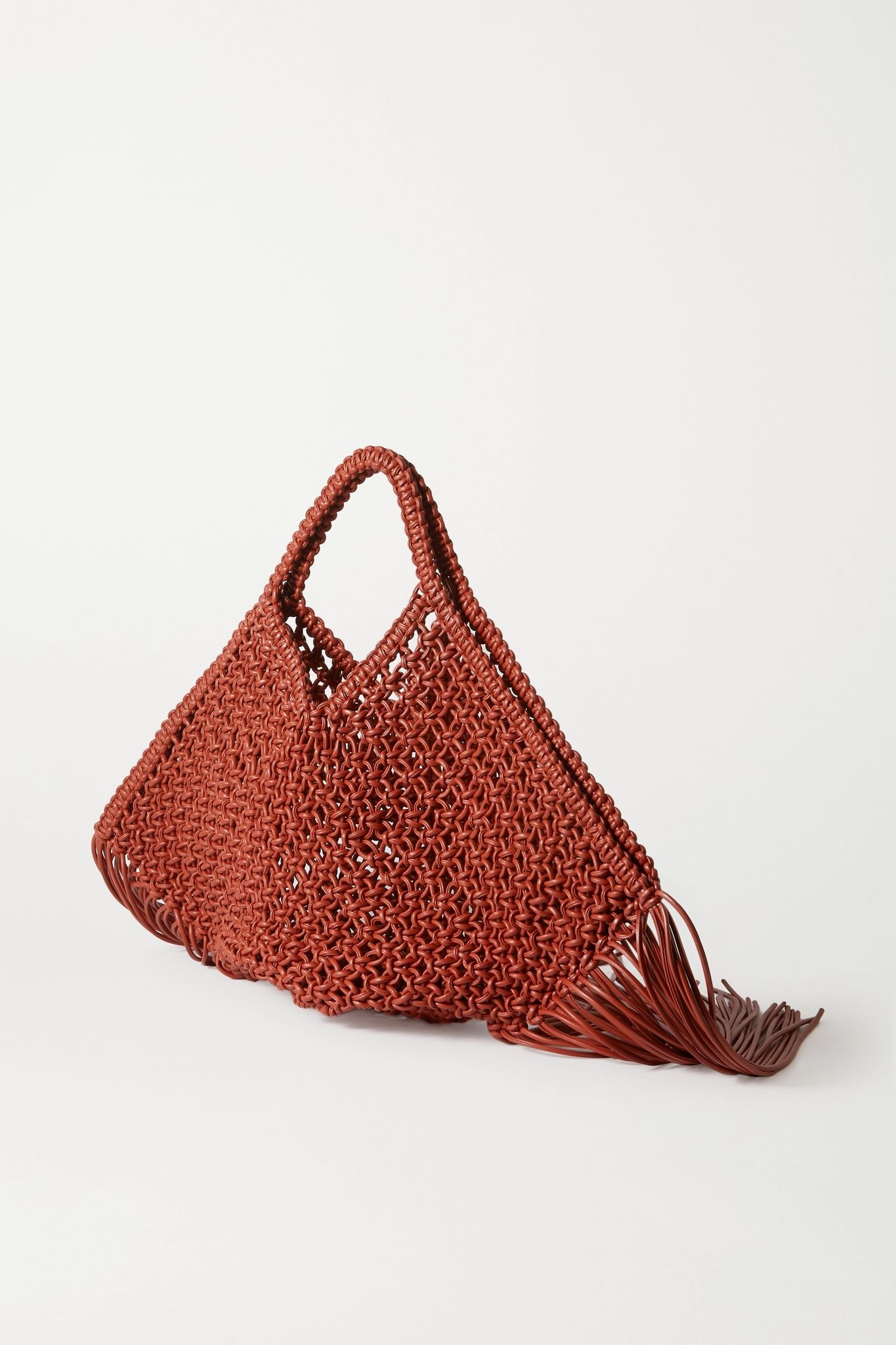 Basket large fringed woven leather tote - 3