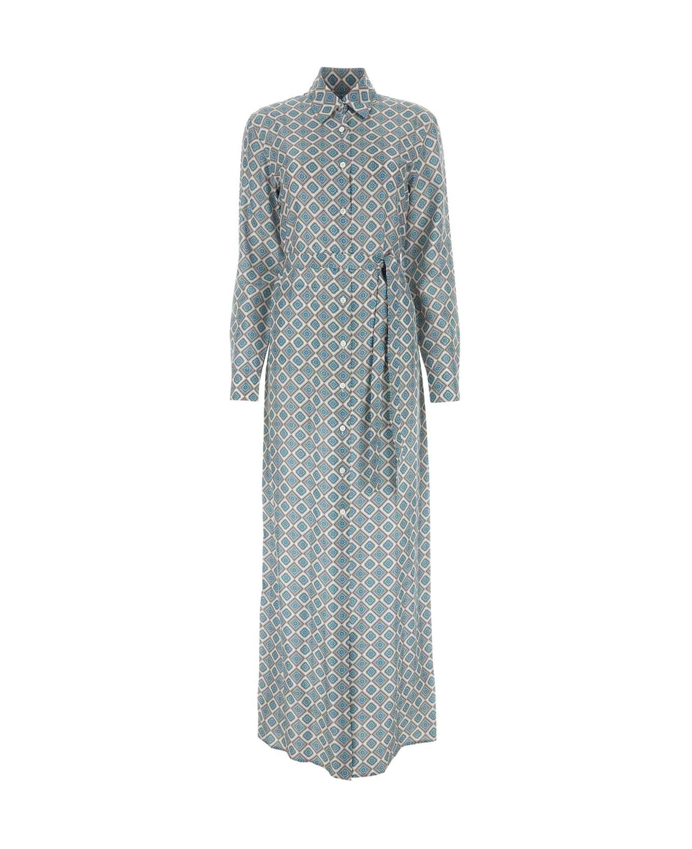 ワンピース Prada Printed Silk Shirt Dress Prada Printed Silk Shirt Dress | Blue | FARFETCH NO