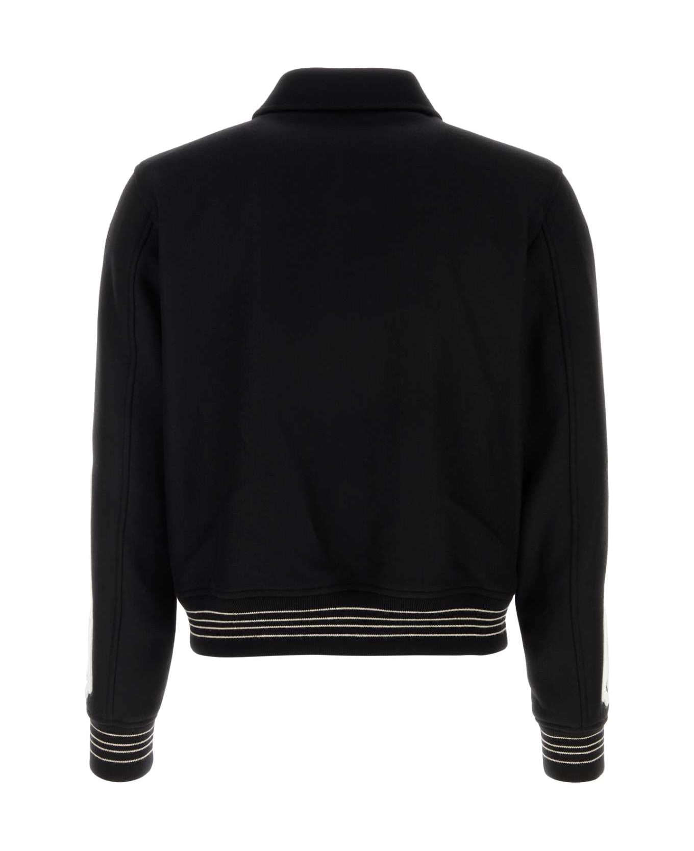 Black Wool Blend Bomber Jacket - 2