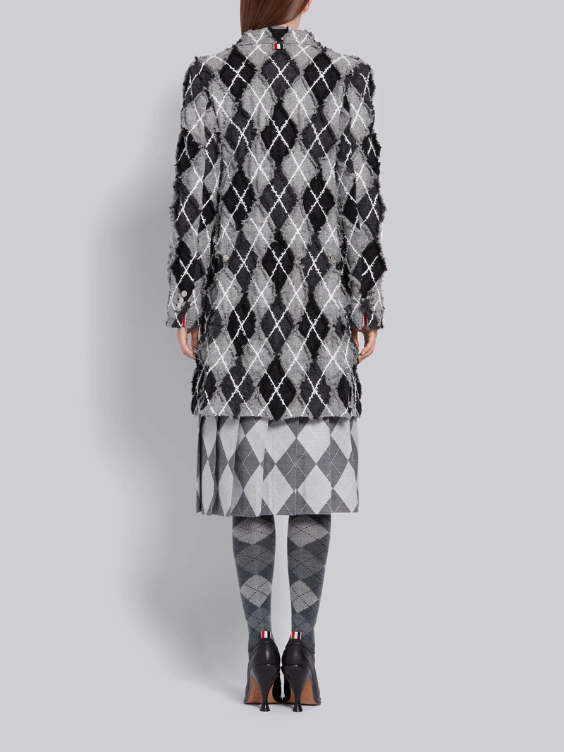 Grey and Navy Wool Frayed Seamed Argyle Classic Chesterfield Overcoat 3