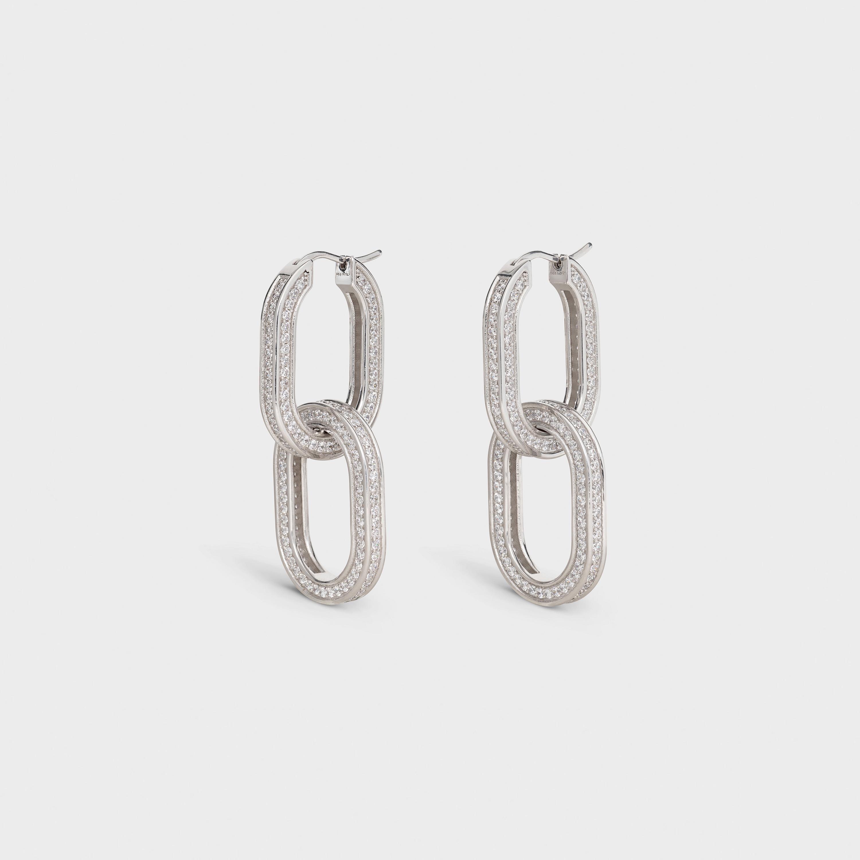 Edwige Double Hoops in Brass with Rhodium finish and Crystals - 2