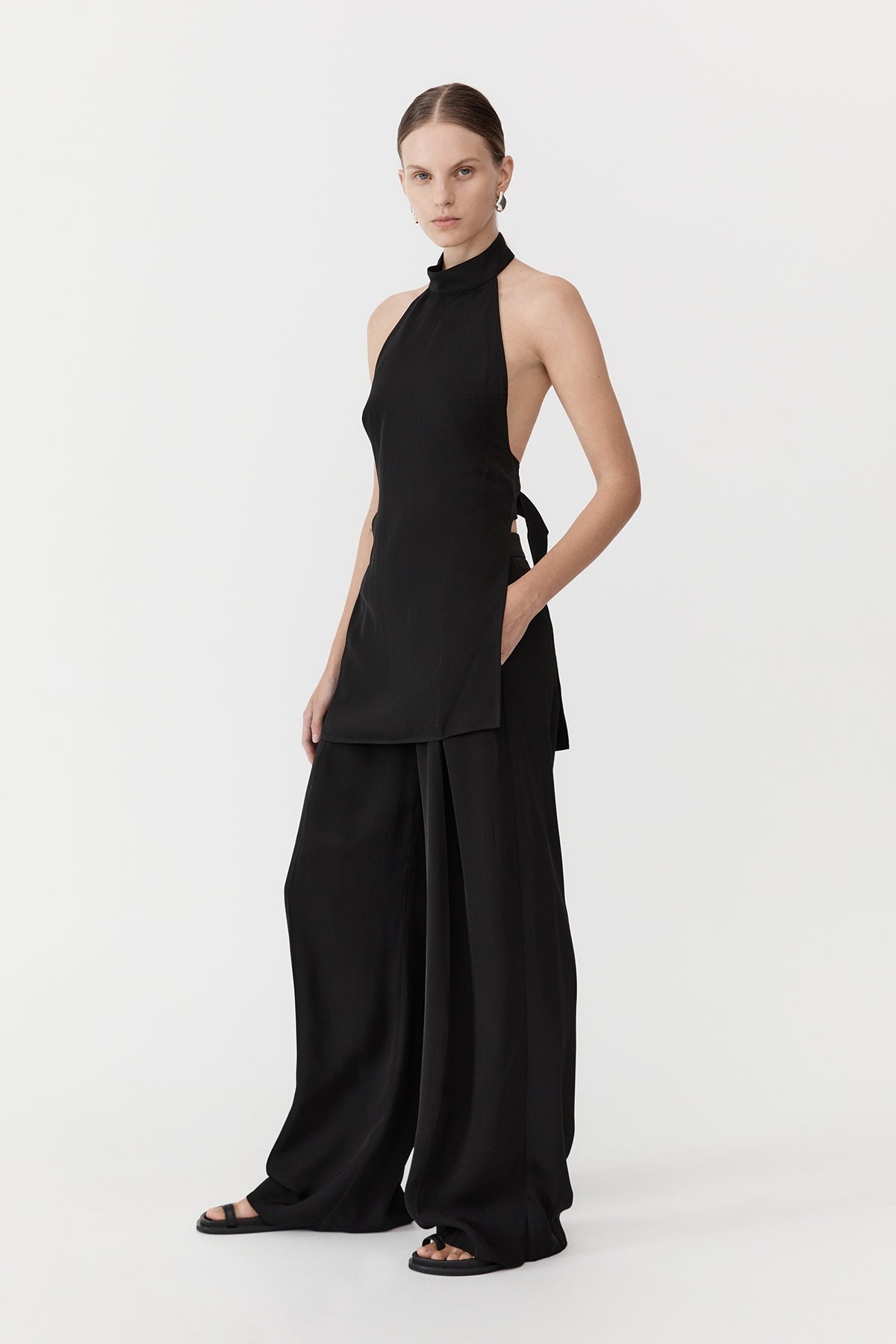 Overlap Waist Trousers - Black - 3