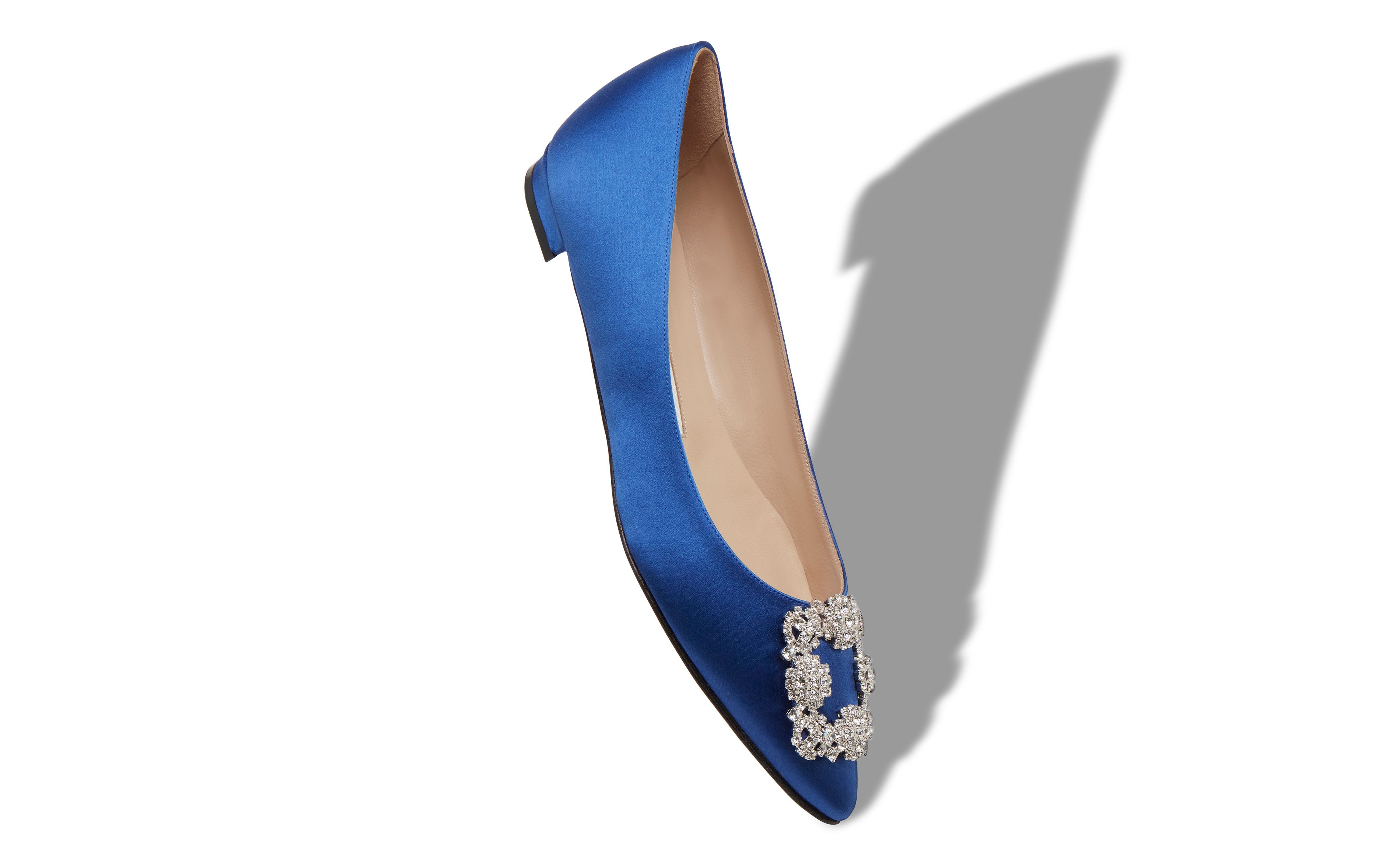 Blue Satin Jewel Buckle Flat Pumps - 2