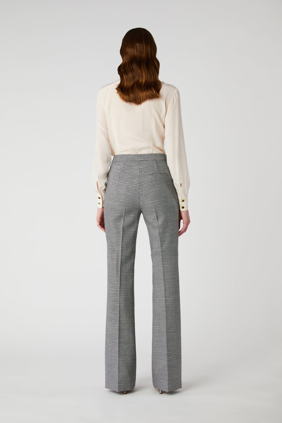 LUREX WOOL PIED DE POULE HIGH WAISTED TROUSERS - 5