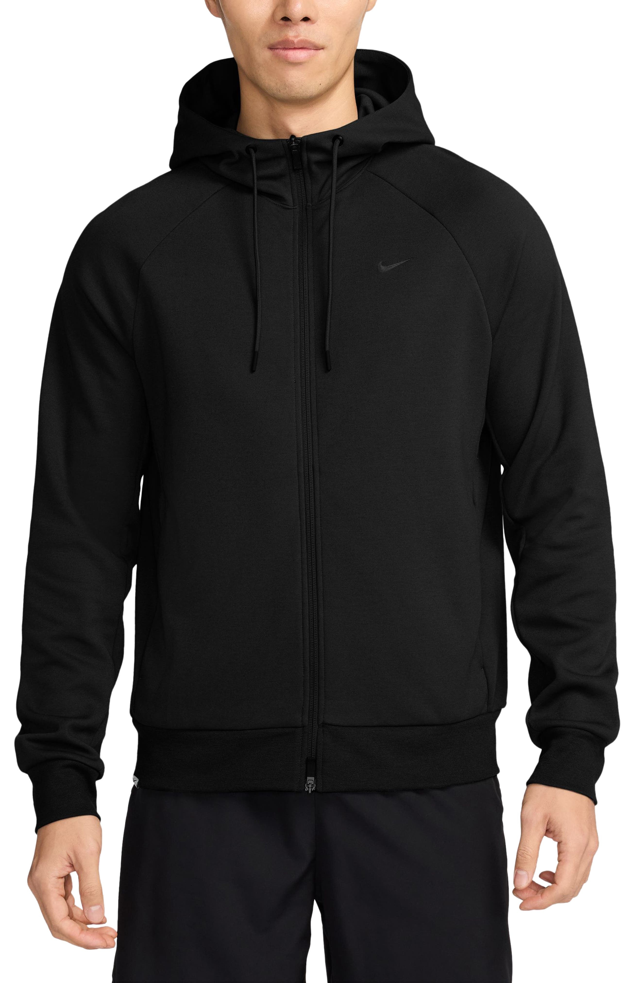 Nike Primary Dri-FIT Full Zip Hoodie in Black/Black at Nordstrom - 1