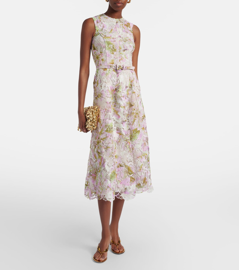 Monique Lhuillier Belted lace midi dress outlook