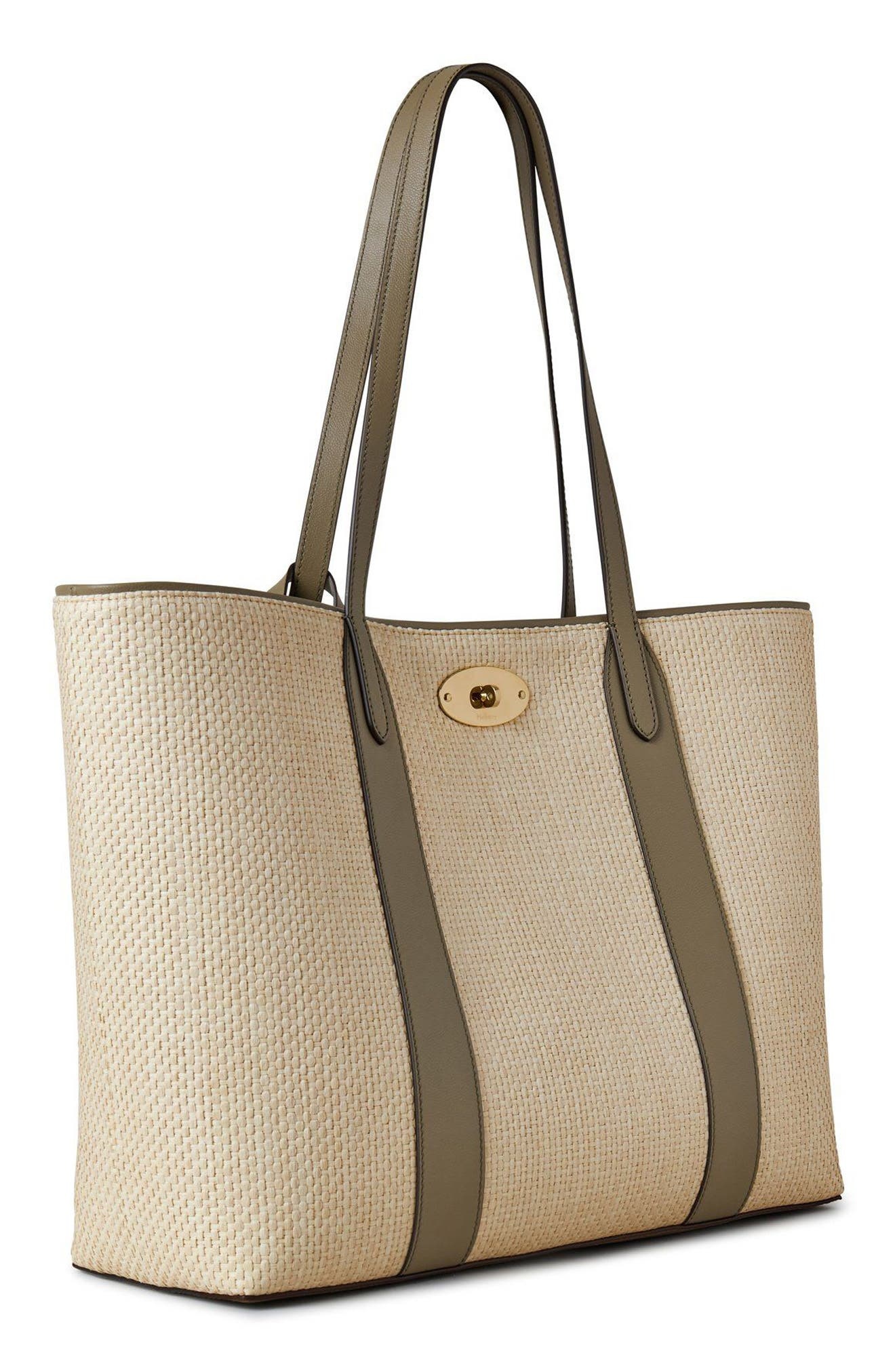 Mulberry Bayswater Raffia & Leather Tote in Linen Green/Natural at Nordstrom - 5