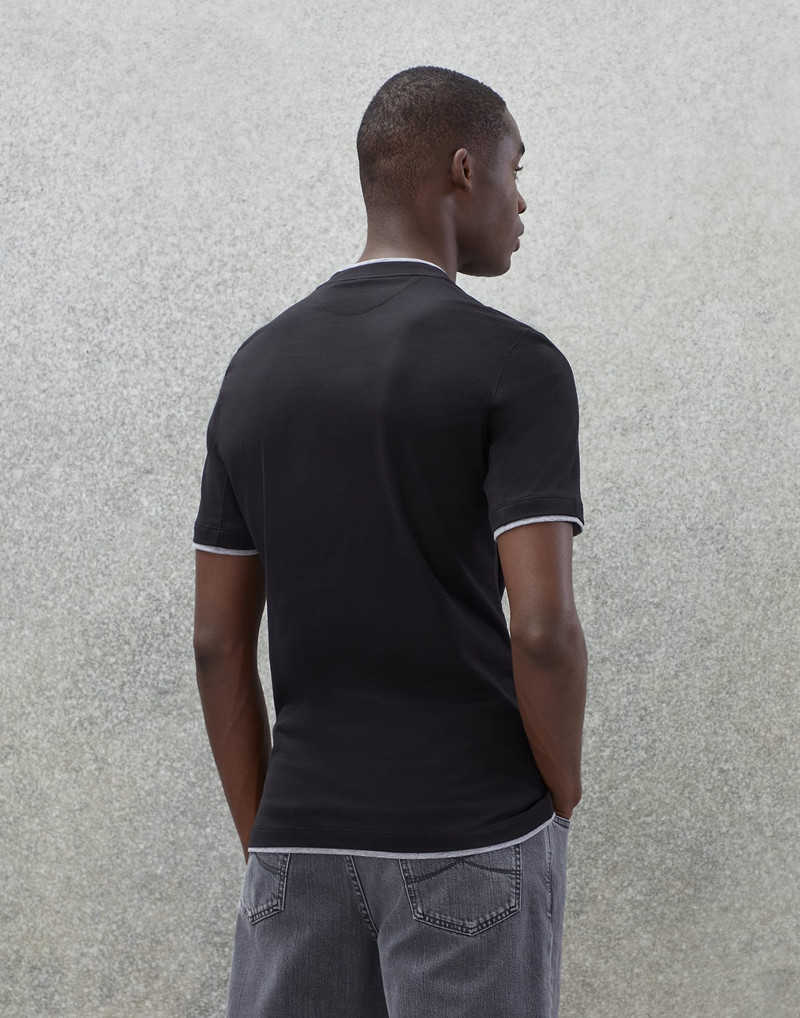 Brunello Cucinelli Cotton jersey round neck slim fit T-shirt with faux-layering outlook