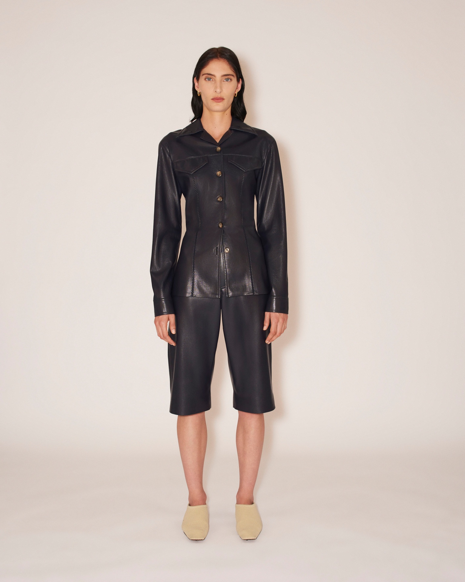 GANIT - Vegan leather shirt jacket - Navy - 2
