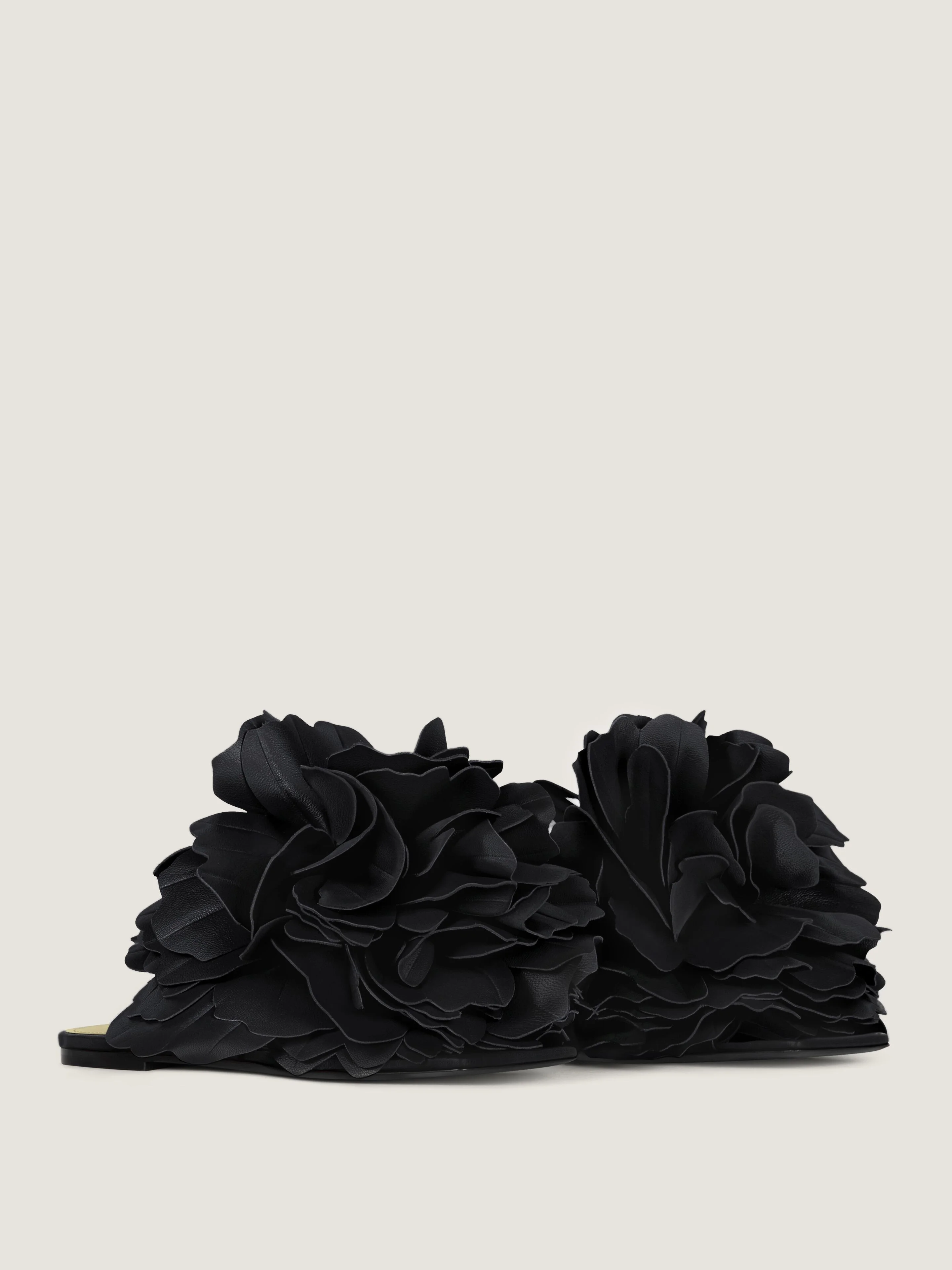 BOUDOIR FLAT MULES IN LEATHER WITH ROSE PETALS - 1