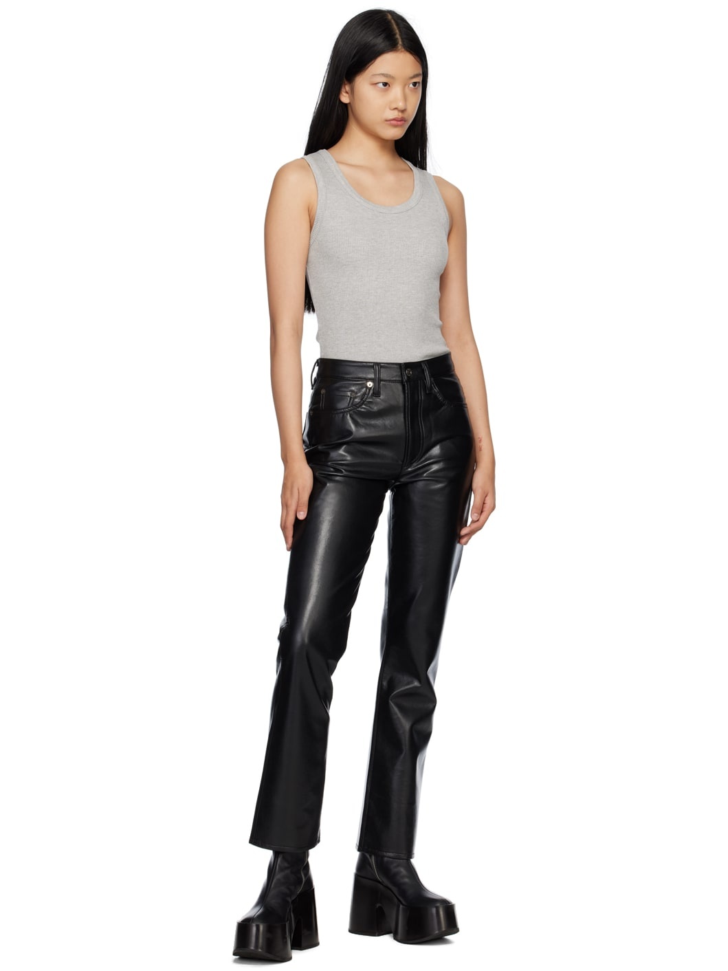 Black Relaxed Boot Leather Pants - 4