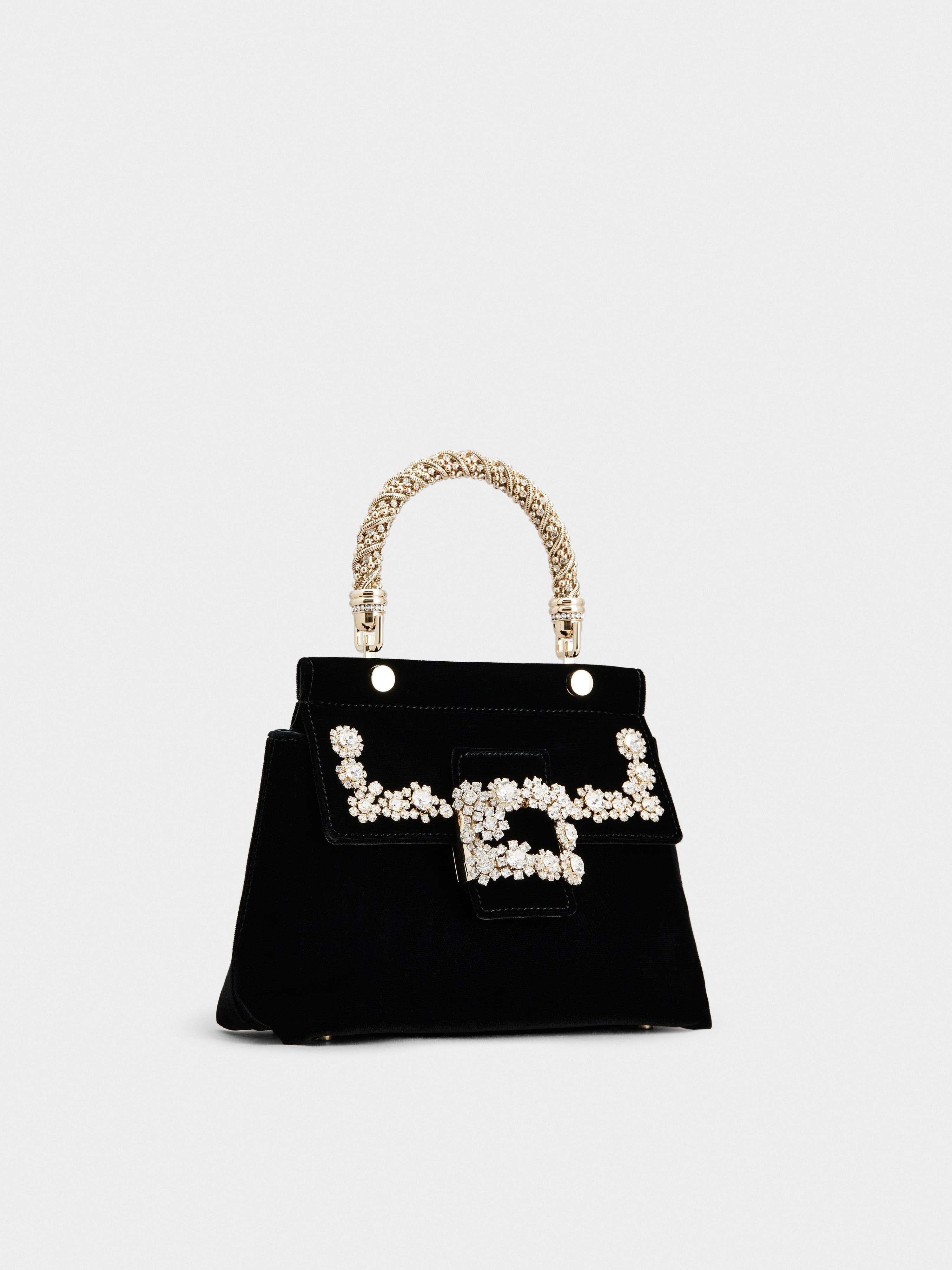 Viv' Cabas Jewel Crown Flower Strass Buckle Mini Bag in Velvet - 3