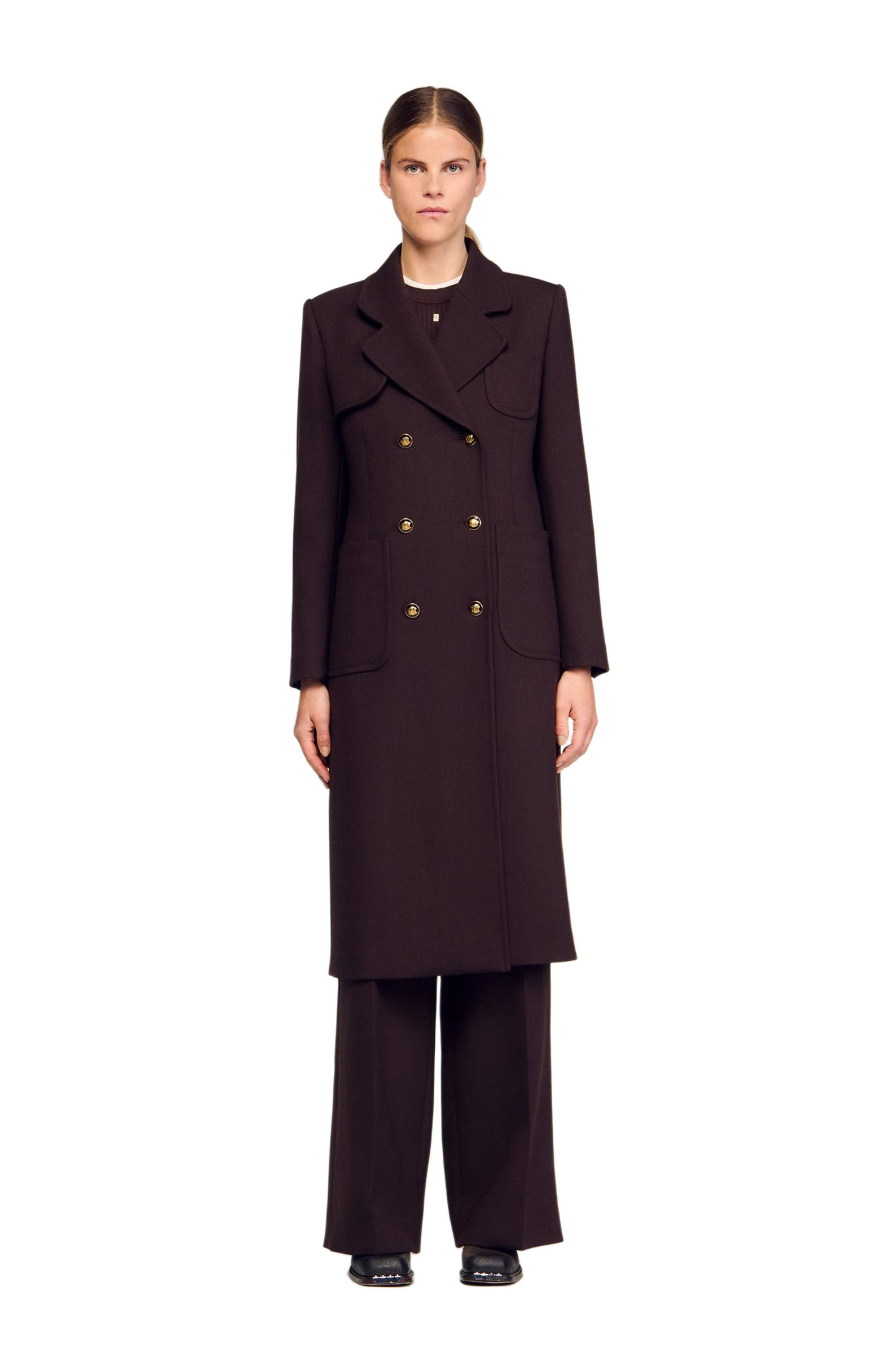 SANDRO Long double-breasted coat in Brown at Nordstrom - 3