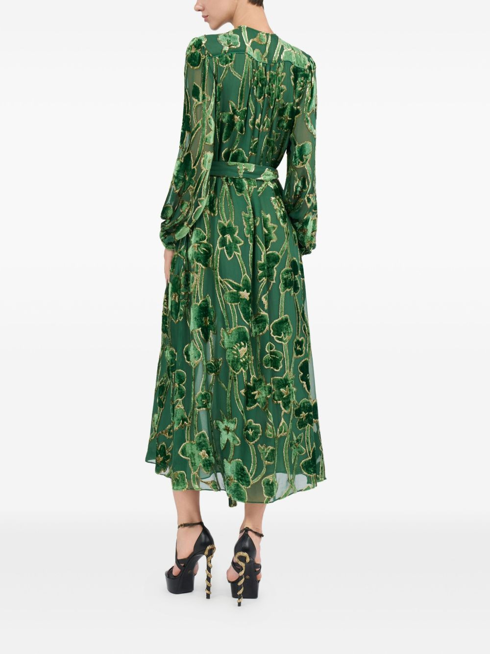 velvet floral-print midi dress - 4