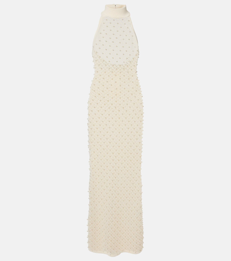 Crochet embellished turtleneck gown 1
